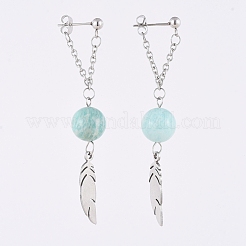 Natural Mixed Gemstone Beads Dangle Ear Studs&nbsp;EJEW-JE03991
