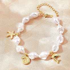 Ocean Brass Starfish Dolphin Charm Bracelets for Women&nbsp;KK-CBA68DA-05G