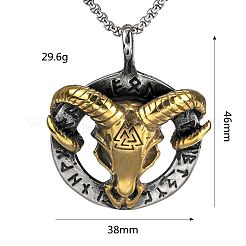 Vintage 304 Stainless Steel Viking Skull Goat Head Pendant Necklaces for Men&nbsp;WGF00A9-02