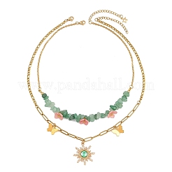 Alloy Resin Sun & Brass Butterfly Pendant Necklaces&nbsp;NJEW-JN05468-04