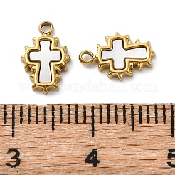 304 Stainless Steel Pave Natural White Shell Cross Charms&nbsp;STAS-S163-26G