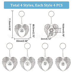 16Pcs 4 Style Wing Shape Alloy Pendant Keychain&nbsp;KEYC-PH0001-79