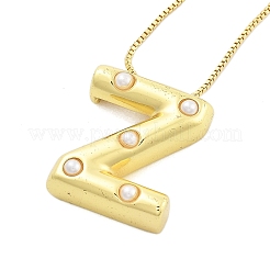 Brass & Plastic Pearl Letter Pendant Box Chain Necklaces for Women&nbsp;LS-NJEW-U017-01G-26