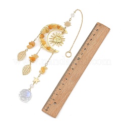 Brass Moon Sun & Natural Topaz Jade Chip Suncatcher&nbsp;HJEW-TA00498