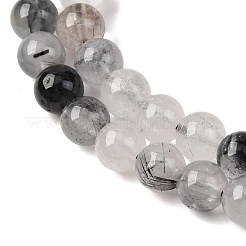 Natural Tourmalinated Quartz/Black Rutilated Quartz Beads Strands&nbsp;G-E558-04-6mm