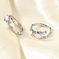Oval Brass Cat Eye Cuff Rings for Women&nbsp;RJEW-U042-01P-02