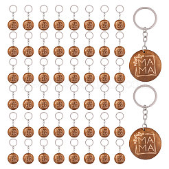 50Pcs Engraved Wooden Flat Round Pendant Keychains&nbsp;FIND-CA0011-32