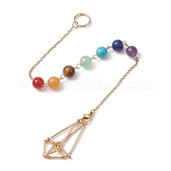 Chakra Mixed Synthetic & Natural Round Gemstone Pointed Dowsing Pendulums&nbsp;PALLOY-JF02520-02