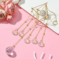 Glass Round Ball with Brass Chains Hanging Pendant Decorations&nbsp;HJEW-JM01298