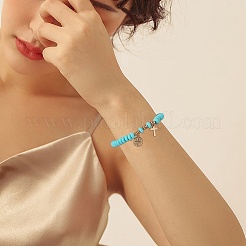 5Pcs 5 Style Handmade Polymer Clay Stretch & Brass Beaded & Alloy Link Chain Bracelets Set&nbsp;BJEW-SZ0001-66C