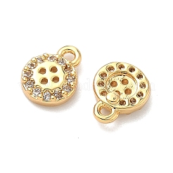 Brass Micro Pave Cubic Zirconia Flat Round Button Charms&nbsp;KK-A281-02G