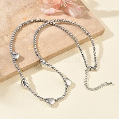 Brass Round Heart Beaded Necklaces&nbsp;NJEW-Z120-01P