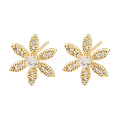 Flower Brass Micro Pave Clear Cubic Zirconia Stud Earrings&nbsp;EJEW-F400-01B-G