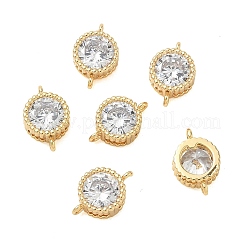 SHEGRACE Brass Pave Clear Cubic Zirconia Flat Round Connector Charms&nbsp;XGRQ3D332-501G