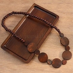Wood Flat Round & Round Choker Elastic Beaded Necklaces for Women&nbsp;FS-WGCD85D-01