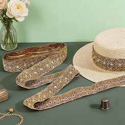 Ethnic Embroidered Polyester Sequins Trim Ribbon&nbsp;OCOR-WH0070-136B