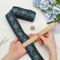 Ethnic Style Polyester Jacquard Flower Ribbon&nbsp;SRIB-WH0026-18