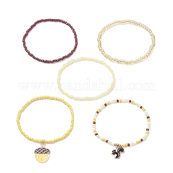 5Pcs 5 Style Glass Seed Beaded Stretch Bracelets Set&nbsp;BJEW-JB09395