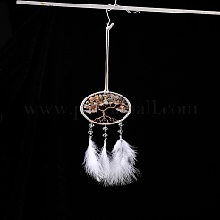 Woven Web/Net with Feather Pendant Decorations&nbsp;HJEW-I013-02