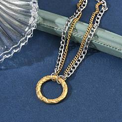 Two Tone 304 Stainless Steel Curb Chain Double Layers Bracelets&nbsp;BJEW-P396-01B-A