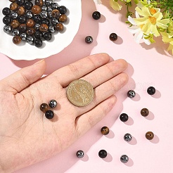 60Pcs 3 Styles Natural Tiger Eye & Obsidian & Synthetic Non-Magnetic Hematite Round Beads&nbsp;G-YW0002-73