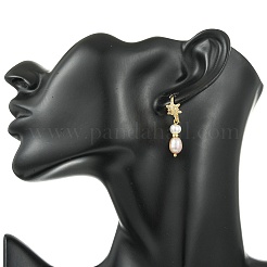 3 Pairs 3 Colors Natural Cultured Freshwater Pearl & Brass Cubic Zirconia Dangle Earrings&nbsp;EJEW-JE07265