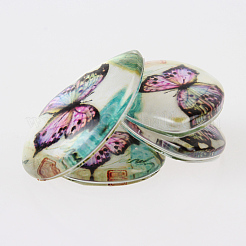 Butterfly Printed Glass Cabochons&nbsp;GGLA-N002-18x25-C