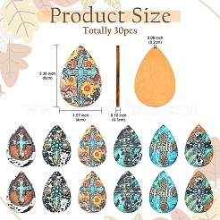 30pPcs 6 Colors Printed Cross Wood Big Pendants&nbsp;WOOD-YW0001-43