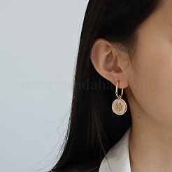 Brass & Natural Shell & Synthetic Turquoise Hoop Earrings&nbsp;FS-WG72B41-01