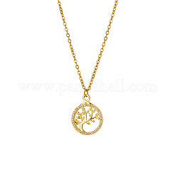Brass Micro Pave Clear Cubic Zirconia Tree of Life Pendant Necklaces for Women&nbsp;WGFA3A6-01