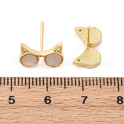 Cat Ear Glasses Brass Micro Pave Clear Cubic Zirconia Stud Earrings&nbsp;KK-D363-17G
