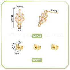 12Pcs Leaf Brass Cubic Zirconia Stud Earring Findings&nbsp;KK-UN0002-28