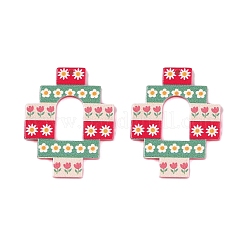 Flower Theme Printed Acrylic Pendants&nbsp;OACR-T028-14A