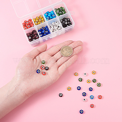 Handmade Evil Eye Lampwork Flat Round Beads Strands&nbsp;LAMP-CJ0001-04