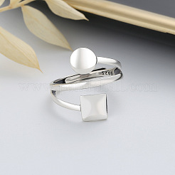 Flat Round & Square Rhodium Plated 925 Sterling Silver Finger Rings&nbsp;FS-WGC22D2-01