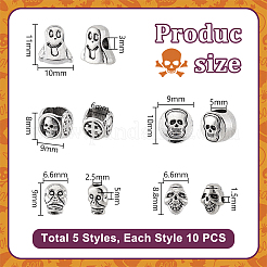 50Pcs 5 Styles Tibetan Style Zinc Alloy Beads&nbsp;FIND-GA0007-18