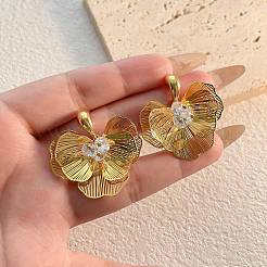Flower Brass Micro Pave Clear Cubic Zirconia Stud Earrings&nbsp;FS-WG65913-01