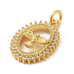 Oval with Eagle Rack Plating Brass Micro Pave Clear Cubic Zirconia Pendants&nbsp;KK-K377-21G