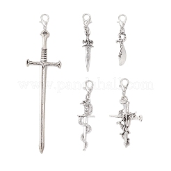 5Pcs Tibetan Style Alloy Sword Pendant Decorations&nbsp;HJEW-JM04220