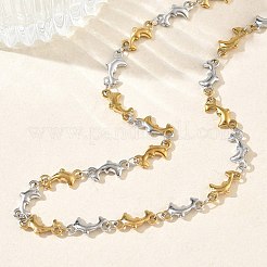 Two Tone 304 Stainless Steel Dolphin Link Chain Necklaces for Women&nbsp;NJEW-G201-02GP