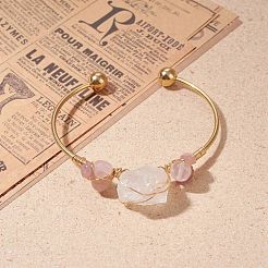 Natural Crystal & Mixed Stone Beads Wrap Cuff Bangle&nbsp;BJEW-JB07262