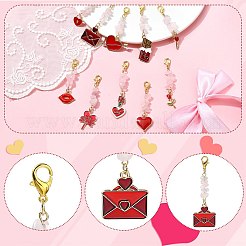 10Pcs Valentine's Day Theme Alloy Enamel Pendant Decorations&nbsp;HJEW-CJD00004