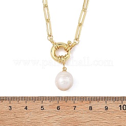 Natural Baroque Pearl Keshi Pearl Oval Pendant Brass Paperclip Chains Necklaces for Women&nbsp;NJEW-JN06144