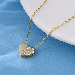 925 Sterling Silver Micro Pave Clear Cubic Zirconia Heart Pendant Necklaces for Women&nbsp;NJEW-D316-04G