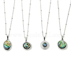 304 Stainless Steel Natural Paua Shell Pendant Satellite Chain Necklaces&nbsp;NJEW-JN06446-02