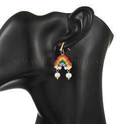 Natural Cultured Freshwater Pearl & Glass Beads Braided Dangle Earrings&nbsp;EJEW-MZ00791