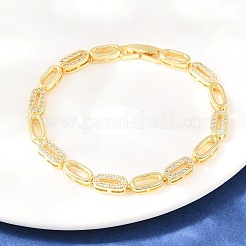 Oval Brass Micro Pave Clear Cubic Zirconia Link Chain Bracelets for Women&nbsp;BJEW-T025-03A-G