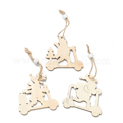 Christmas Theme Natural Wood Pendant Decorations&nbsp;HJEW-P010-05