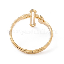Ion Plating(IP) 201 Stainless Steel Hollow Out Cross Adjustable Ring for Women&nbsp;RJEW-K238-06G