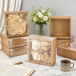 Square Folding Cardboard Kraft Paper Packing Drawer Boxes with Clear Plastic Cover&nbsp;CON-WH0100-57A